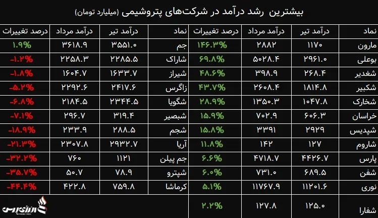 بیشترین رشد درآمد در شرکتهای پتروشیمی