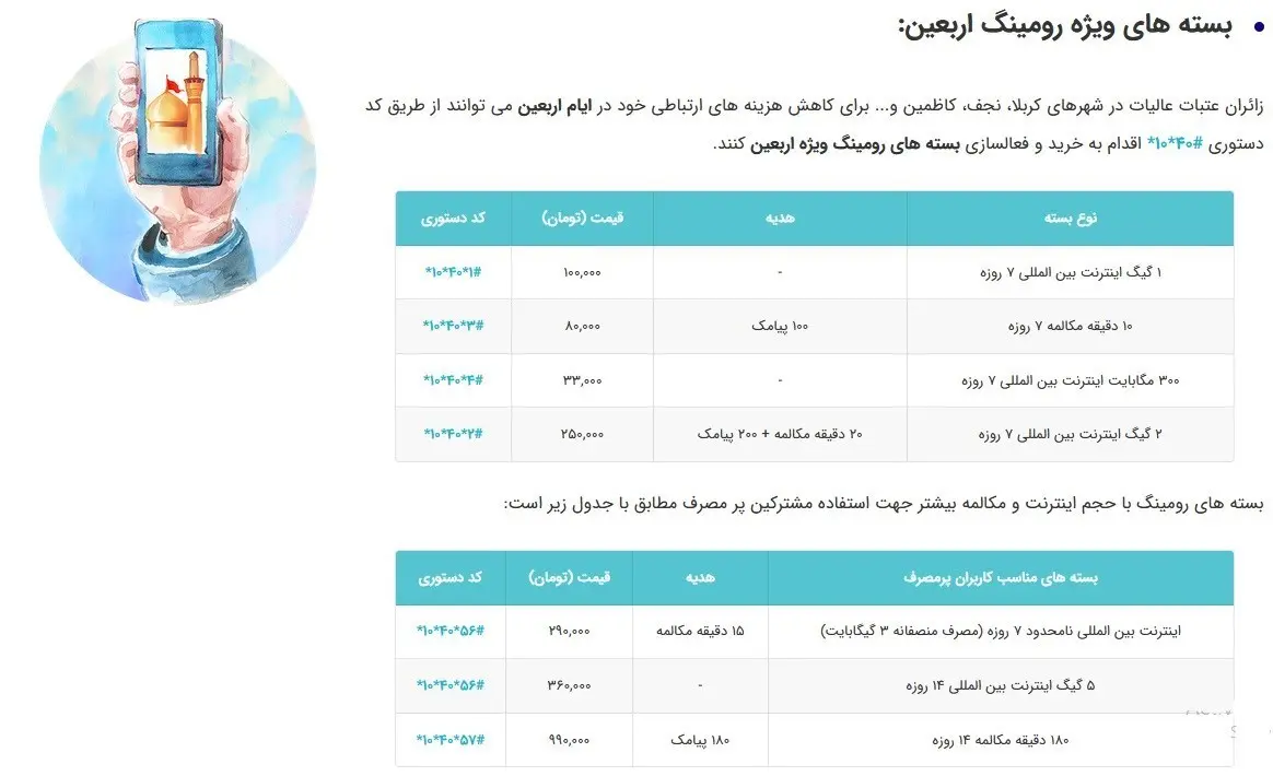 بسته‌های ویژه همراه اول برای اربعین ۱۴۰۲