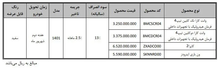 طرح فروش نقدی وانت کارا